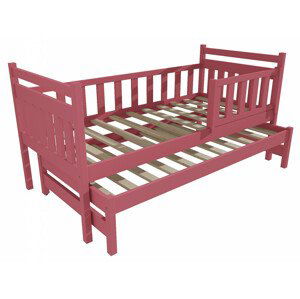 Dětská postel s výsuvnou přistýlkou DPV 004 se zábranou (Rozměr: 90 x 180 cm, Barva dřeva: barva růžová)