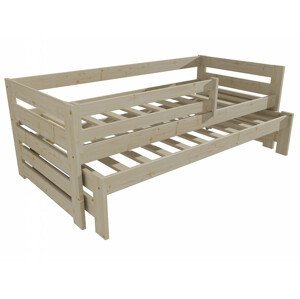 Dětská postel s výsuvnou přistýlkou DPV 007 se zábranou (Rozměr: 90 x 200 cm, Barva dřeva: surové dřevo)