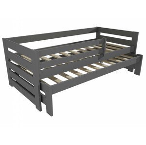 Dětská postel s výsuvnou přistýlkou DPV 007 se zábranou (Rozměr: 90 x 200 cm, Barva dřeva: barva šedá)