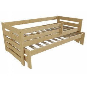 Dětská postel s výsuvnou přistýlkou DPV 007 se zábranou (Rozměr: 90 x 200 cm, Barva dřeva: bezbarvý lak)