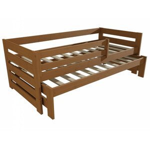 Dětská postel s výsuvnou přistýlkou DPV 007 se zábranou (Rozměr: 90 x 190 cm, Barva dřeva: moření dub)