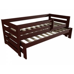 Dětská postel s výsuvnou přistýlkou DPV 007 se zábranou (Rozměr: 90 x 190 cm, Barva dřeva: moření ořech)