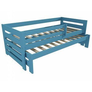 Dětská postel s výsuvnou přistýlkou DPV 007 se zábranou (Rozměr: 90 x 190 cm, Barva dřeva: barva modrá)