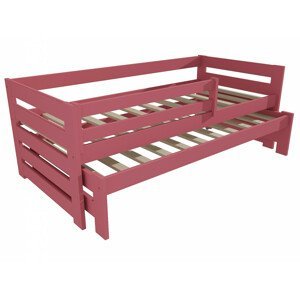 Dětská postel s výsuvnou přistýlkou DPV 007 se zábranou (Rozměr: 90 x 200 cm, Barva dřeva: barva růžová)
