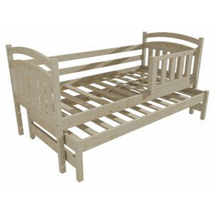 Dětská postel s výsuvnou přistýlkou DPV 008 se zábranou (Rozměr: 90 x 190 cm, Barva dřeva: surové dřevo)