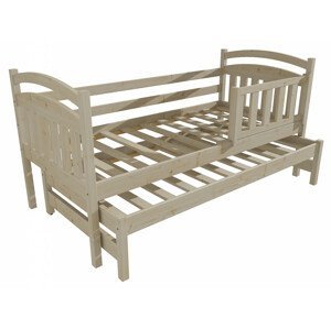 Dětská postel s výsuvnou přistýlkou DPV 008 se zábranou (Rozměr: 90 x 200 cm, Barva dřeva: surové dřevo)