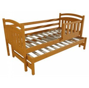 Dětská postel s výsuvnou přistýlkou DPV 008 se zábranou (Rozměr: 90 x 200 cm, Barva dřeva: moření olše)