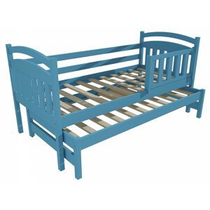 Dětská postel s výsuvnou přistýlkou DPV 008 se zábranou (Rozměr: 90 x 180 cm, Barva dřeva: barva modrá)