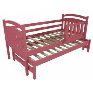 Dětská postel s výsuvnou přistýlkou DPV 008 se zábranou (Rozměr: 90 x 190 cm, Barva dřeva: barva růžová)