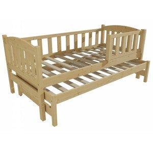 Dětská postel s výsuvnou přistýlkou DPV 013 se zábranou (Rozměr: 90 x 200 cm, Barva dřeva: bezbarvý lak)