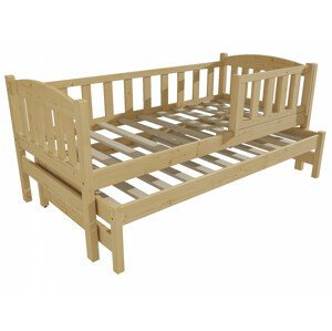 Dětská postel s výsuvnou přistýlkou DPV 013 se zábranou (Rozměr: 90 x 180 cm, Barva dřeva: bezbarvý lak)