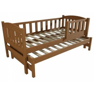 Dětská postel s výsuvnou přistýlkou DPV 013 se zábranou (Rozměr: 90 x 190 cm, Barva dřeva: moření dub)