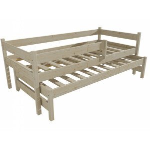 Dětská postel s výsuvnou přistýlkou DPV 017 se zábranou (Rozměr: 90 x 190 cm, Barva dřeva: surové dřevo)