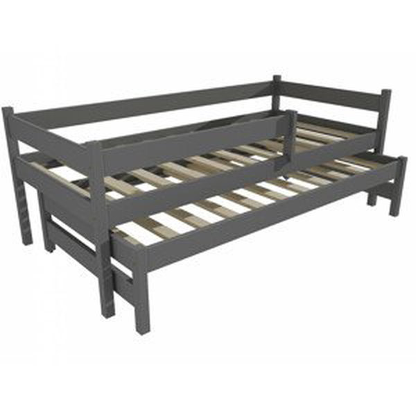 Dětská postel s výsuvnou přistýlkou DPV 017 se zábranou (Rozměr: 80 x 200 cm, Barva dřeva: barva šedá)