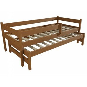 Dětská postel s výsuvnou přistýlkou DPV 017 se zábranou (Rozměr: 90 x 190 cm, Barva dřeva: moření dub)