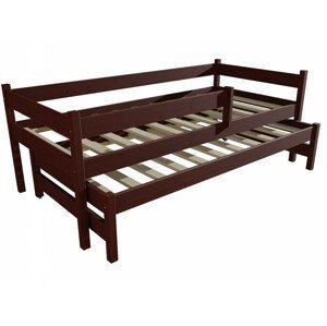 Dětská postel s výsuvnou přistýlkou DPV 017 se zábranou (Rozměr: 90 x 200 cm, Barva dřeva: moření ořech)
