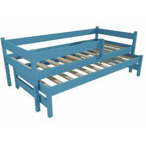 Dětská postel s výsuvnou přistýlkou DPV 017 se zábranou (Rozměr: 90 x 190 cm, Barva dřeva: barva modrá)