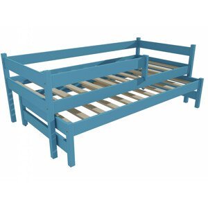 Dětská postel s výsuvnou přistýlkou DPV 017 se zábranou (Rozměr: 90 x 200 cm, Barva dřeva: barva modrá)