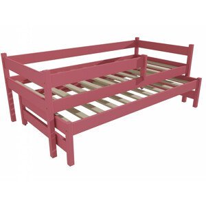 Dětská postel s výsuvnou přistýlkou DPV 017 se zábranou (Rozměr: 90 x 190 cm, Barva dřeva: barva růžová)