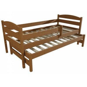 Dětská postel s výsuvnou přistýlkou DPV 018 se zábranou (Rozměr: 90 x 190 cm, Barva dřeva: moření dub)