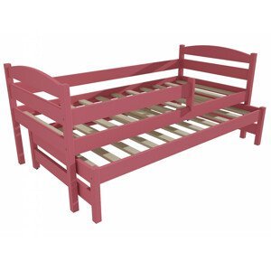 Dětská postel s výsuvnou přistýlkou DPV 018 se zábranou (Rozměr: 90 x 200 cm, Barva dřeva: barva růžová)