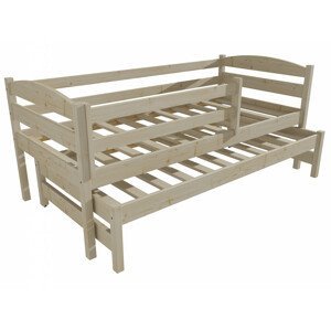 Dětská postel s výsuvnou přistýlkou DPV 023 se zábranou (Rozměr: 90 x 190 cm, Barva dřeva: surové dřevo)