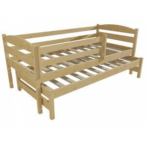 Dětská postel s výsuvnou přistýlkou DPV 023 se zábranou (Rozměr: 90 x 190 cm, Barva dřeva: bezbarvý lak)