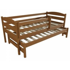 Dětská postel s výsuvnou přistýlkou DPV 023 se zábranou (Rozměr: 90 x 190 cm, Barva dřeva: moření dub)