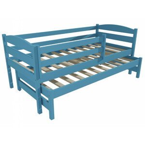 Dětská postel s výsuvnou přistýlkou DPV 023 se zábranou (Rozměr: 90 x 190 cm, Barva dřeva: barva modrá)