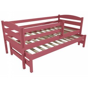 Dětská postel s výsuvnou přistýlkou DPV 023 se zábranou (Rozměr: 90 x 190 cm, Barva dřeva: barva růžová)