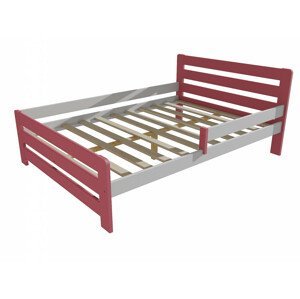 Dětská postel se zábranou VMK001D KIDS (Rozměr: 120 x 200 cm, Barva dřeva: barva růžová + bílá)