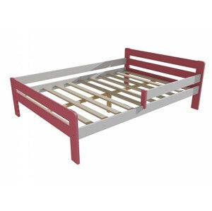 Dětská postel se zábranou VMK002C KIDS (Rozměr: 120 x 200 cm, Barva dřeva: barva růžová + bílá)