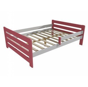 Dětská postel se zábranou VMK002E KIDS (Rozměr: 120 x 200 cm, Barva dřeva: barva růžová + bílá)
