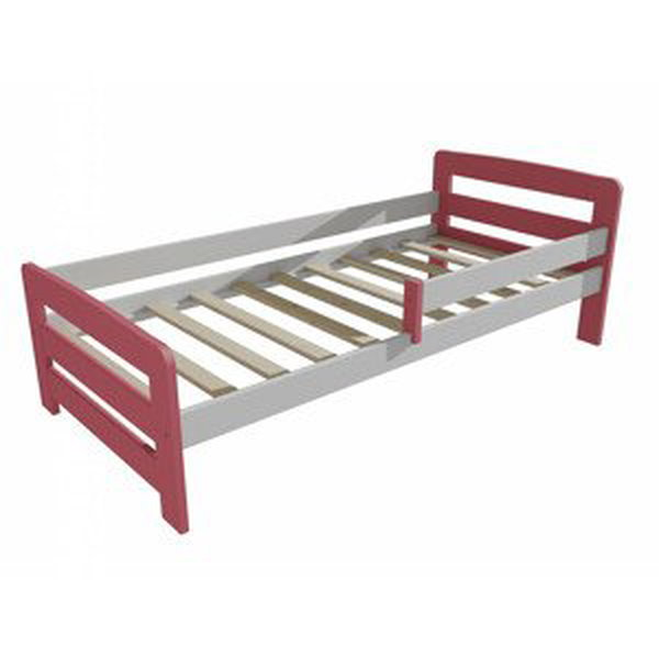 Dětská postel se zábranou VMK008D KIDS (Rozměr: 90 x 200 cm, Barva dřeva: barva růžová + bílá)