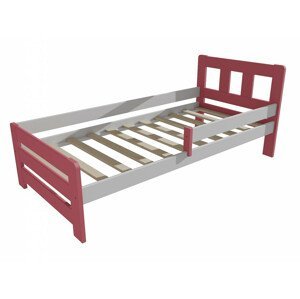 Dětská postel se zábranou VMK010D KIDS (Rozměr: 70 x 160 cm, Barva dřeva: barva růžová + bílá)