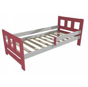 Dětská postel se zábranou VMK010FA KIDS (Rozměr: 90 x 190 cm, Barva dřeva: barva růžová + bílá)