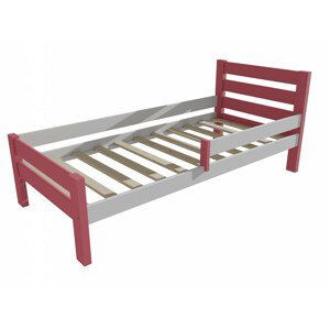 Dětská postel se zábranou VMK011C KIDS (Rozměr: 80 x 160 cm, Barva dřeva: barva růžová + bílá)