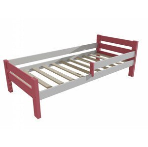 Dětská postel se zábranou VMK012C KIDS (Rozměr: 70 x 160 cm, Barva dřeva: barva růžová + bílá)