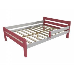 Dětská postel se zábranou VMK012C KIDS (Rozměr: 100 x 200 cm, Barva dřeva: barva růžová + bílá)