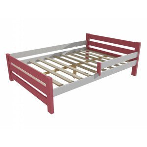 Dětská postel se zábranou VMK012D KIDS (Rozměr: 120 x 200 cm, Barva dřeva: barva růžová + bílá)