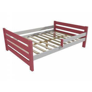 Dětská postel se zábranou VMK012E KIDS (Rozměr: 120 x 200 cm, Barva dřeva: barva růžová + bílá)