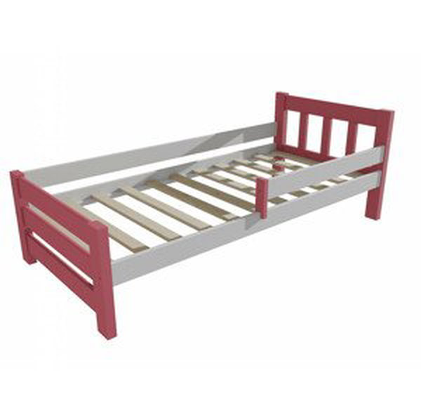 Dětská postel se zábranou VMK015D KIDS (Rozměr: 70 x 160 cm, Barva dřeva: barva růžová + bílá)