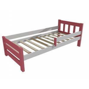 Dětská postel se zábranou VMK015D KIDS (Rozměr: 80 x 190 cm, Barva dřeva: barva růžová + bílá)