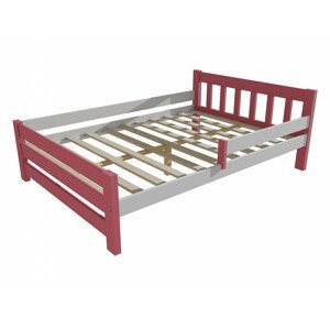 Dětská postel se zábranou VMK015D KIDS (Rozměr: 120 x 200 cm, Barva dřeva: barva růžová + bílá)