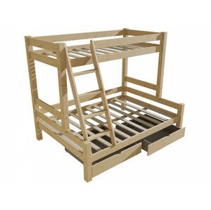 Patrová postel 8X8 06A, bezbarvý lak + zásuvky (Rozměr: 90/120 x 200 cm, Barva dřeva: bezbarvý lak)