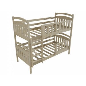 Patrová postel PP 005 se zábranou (Rozměr: 90 x 190 cm, Prostor mezi lůžky: 80 cm, Barva dřeva: surové dřevo)
