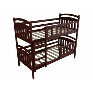 Patrová postel PP 005 se zábranou (Rozměr: 90 x 190 cm, Prostor mezi lůžky: 80 cm, Barva dřeva: moření ořech)