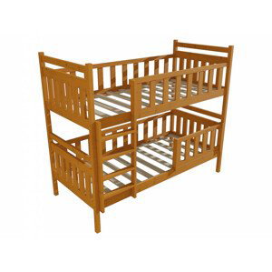Patrová postel PP 009 se zábranou (Rozměr: 90 x 180 cm, Prostor mezi lůžky: 100 cm, Barva dřeva: moření olše)