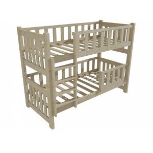 Patrová postel PP 026 se zábranou (Rozměr: 90 x 200 cm, Prostor mezi lůžky: 80 cm, Barva dřeva: surové dřevo)