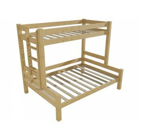 Patrová postel s rozšířeným spodním lůžkem 8X8 06B (Rozměr: 100/140 x 180 cm, Umístění žebříku: vlevo, Barva dřeva: surové dřevo)